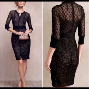 Byron Lars .. Anthropologie black knitted nude lined dress size 12 stretch